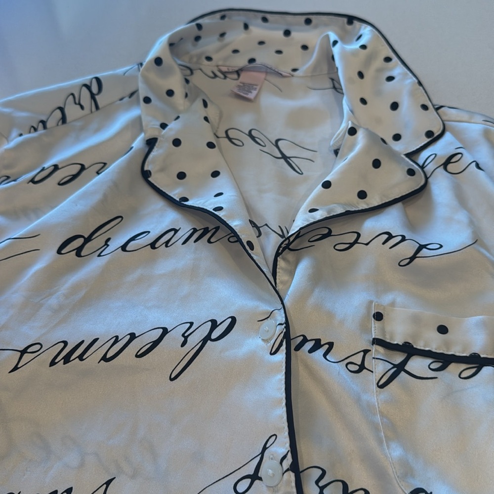 Victoria Secret White and Black Polka Dot Pajama Set size S silky to touch - Picture 2 of 5